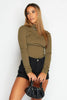 Khaki High Neck Seam Detail Bodysuit