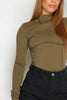 Khaki High Neck Seam Detail Bodysuit