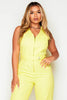 Yellow Belted Sleeveless Utility Cotton Jumpsuit