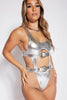 Silver Metallic Cut Out Buckle Swimsuit