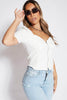 White Stretch Soft Denim Zip Up Bustier Top