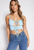 Blue Slinky Cut Out Front Tie Halter Bralet