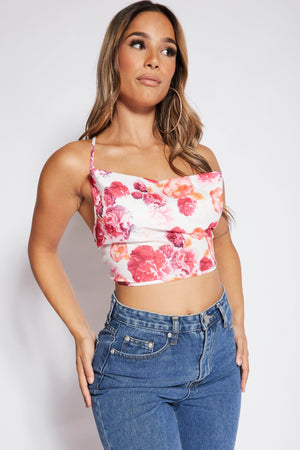 Rose Printed Cami Crop Top