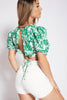 Green Printed Backless Crop Blouse