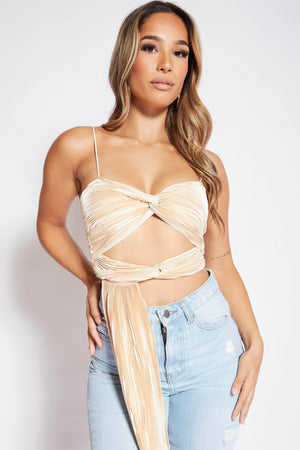 Champagne Plisse Cut Out Crop Top