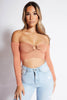 Peach Ribbed Cut Out Bardot Crop Top