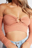 Peach Ribbed Cut Out Bardot Crop Top