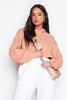 Peach Cropped Hoodie with Wide Sleeves