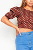 Brown Polkadot Cut Out Tie Back Crop Blouse