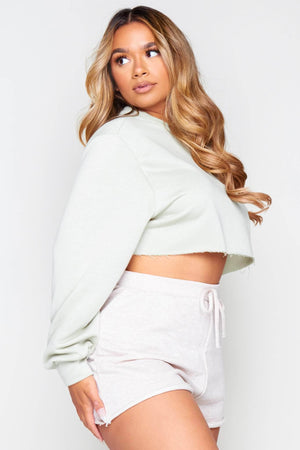 Sage Sweat Raw Hem Cropped Sweater