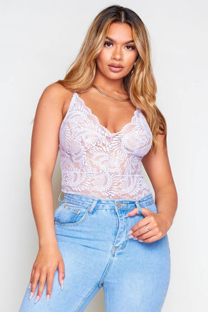Lilac Lace Cross Over Strappy Bodysuit