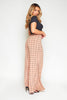 Camel Jersey Check Wide Leg Trousers
