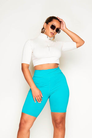 Turquoise Cotton Panelled Cycling Shorts