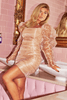 Nude Mesh Ruched Bardot Mini Dress