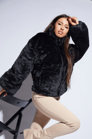 Black Faux Fur Bomber Jacket