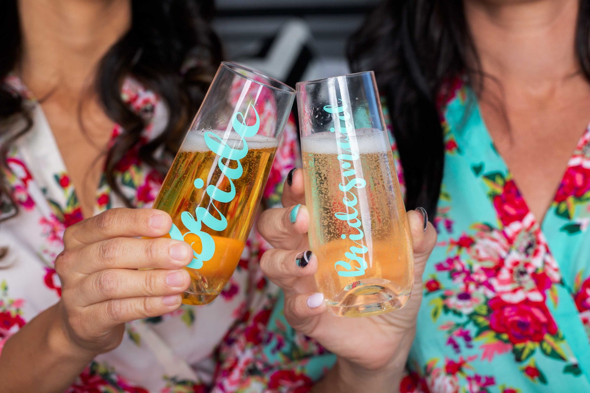 Bride and Bridesmaid Stemless Champagne Flute