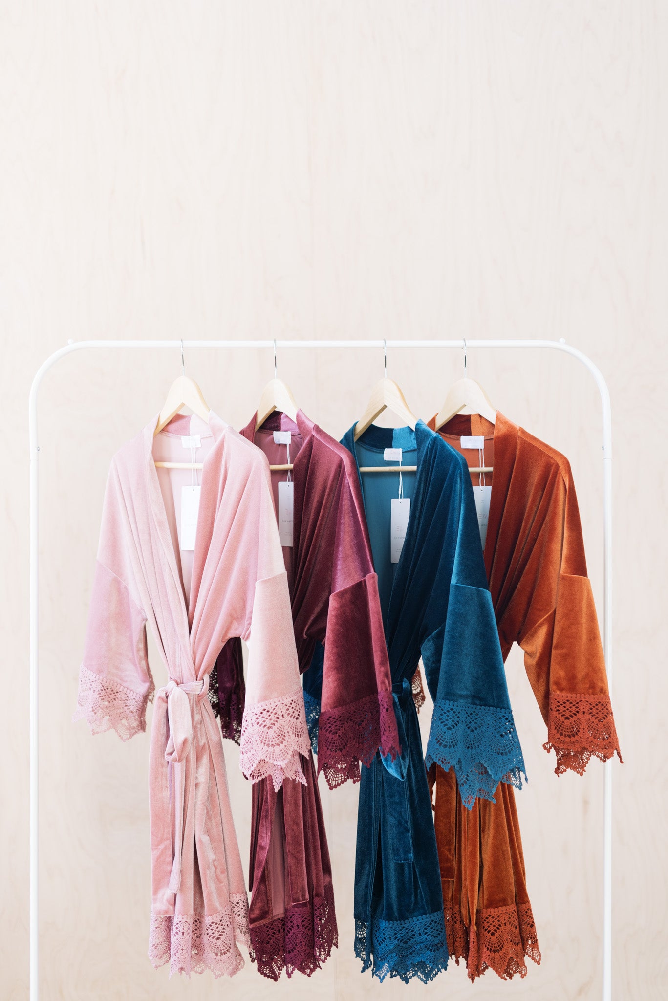 Velvet and Lace Robes in Four Colors, Rose, Mauve, Dusty Blue, Burnt Orange