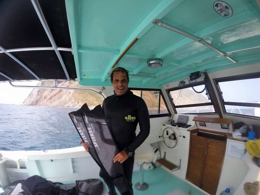 Luis E Fonseca Barnola of Saba Freediving with his Spierre fins in Bonaire
