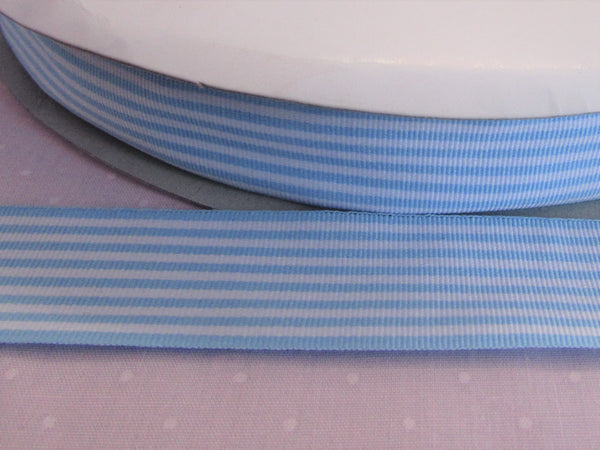 5m 25mm Grosgrain Baby Blue & White Horizontal Stripe Ribbon in 1m 10m and 20m 