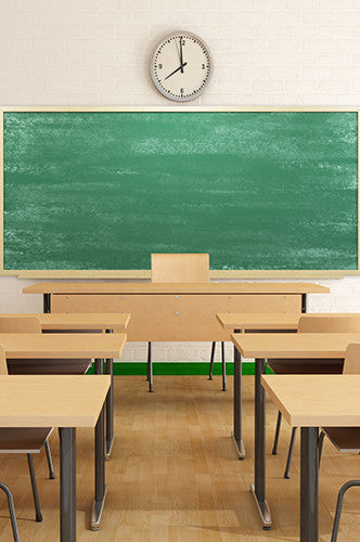 Classroom Backdrop Desks And Green Chalkboard Background - 6741