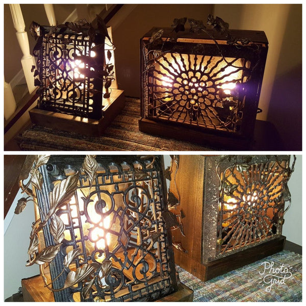 Glow Of History Repurposed Antique Cast Iron Heating Grate Vintage Lighting Handmade Metalwork