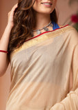 Pure chanderi saree with hand painted kalamkari patch on pallu - Sujatra