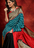 Exclusive Ikat & benarasi combination saree with hand painted madhubani work