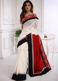 Abstract Batik Work with white chanderi & red cotton silk combination saree - Sujatra