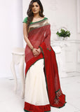 Saree - Exclclusive Printed Chanderi With Zari Border & White Chanderi Combination Saree
