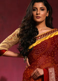 Saree - Georgette Bandhani Saree With Yellow Chanderi Combination