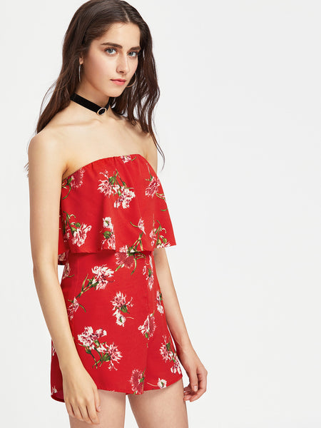 red strapless playsuit