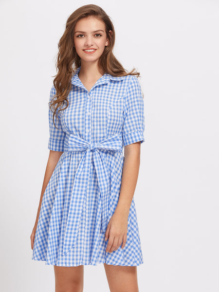 blue white checkered dress