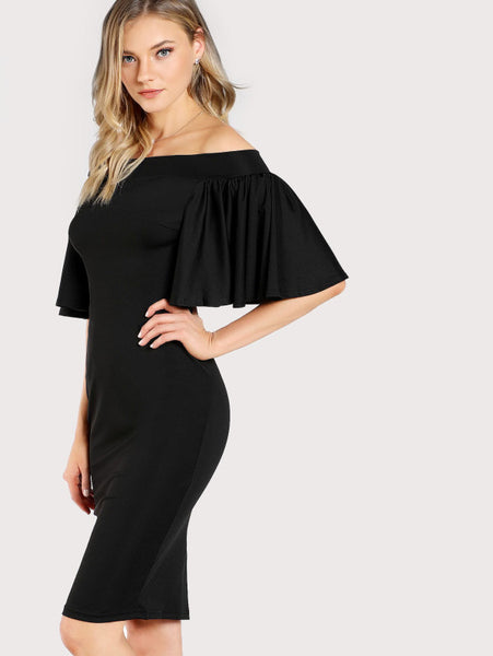 black half shoulder dress