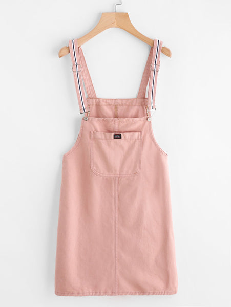 pink denim pinafore dress
