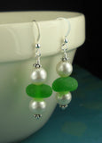 Kelly Green GENUINE Sea Glass Earrings With Pearls