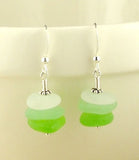 Eco Friendly GENUINE Stacker Sea Glass Earrings Sterling Silver Green Sea Foam And White