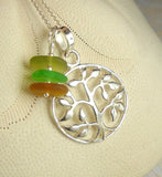Upcycled Eco Friendly Necklace GENUINE Sea Glass Multi Tree Of Life Necklace