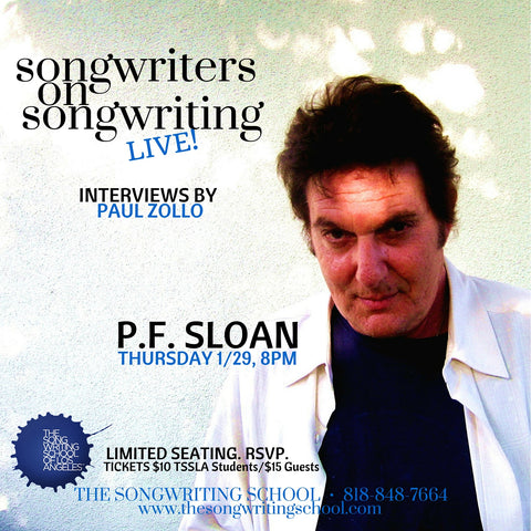 P.F. Sloan was interviewed by Paul Zollo at The Songwriting School of Los Angeles in 2015.