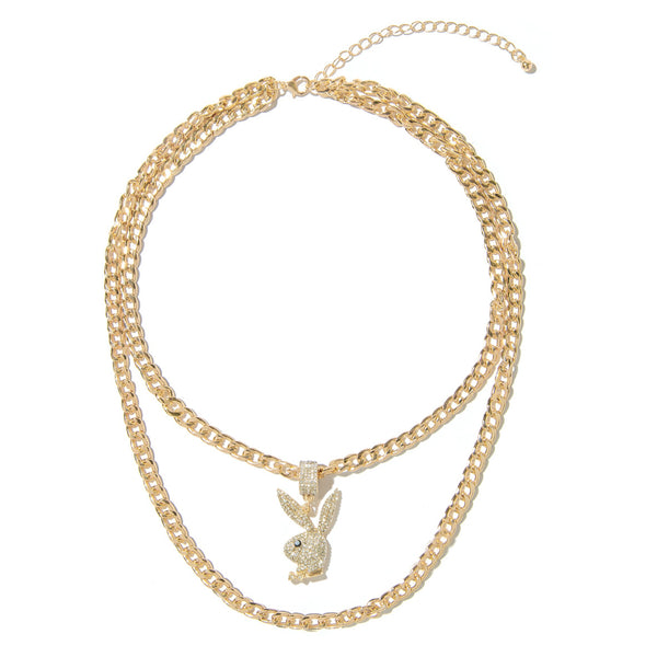 Pave Rabbit Head Layered Necklace