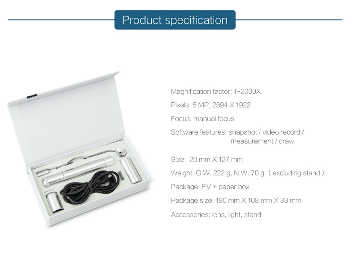B011 5MP 500X Portable USB Digital Microscope with Interchangeable Lens