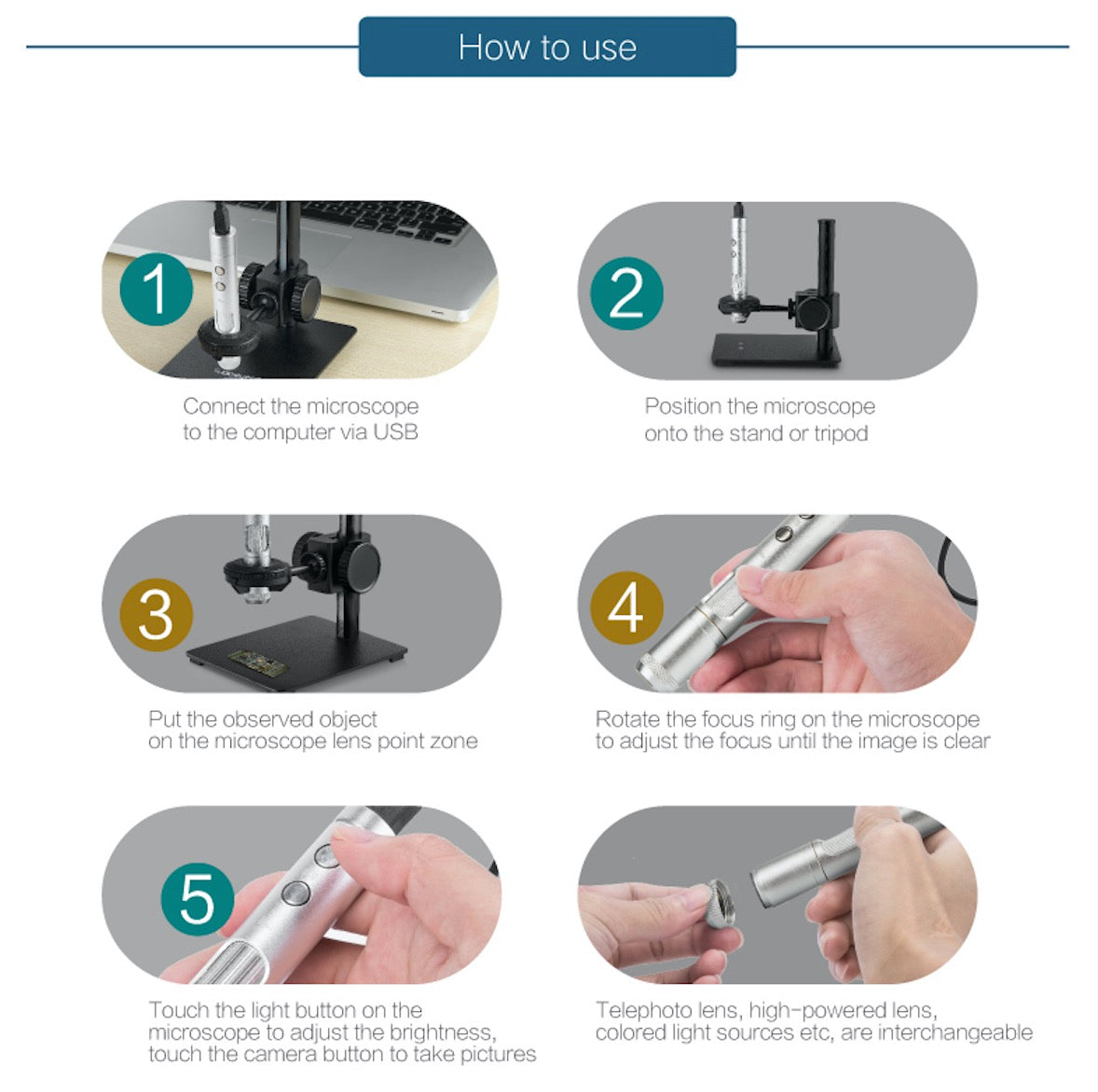 B011 5MP 500X Portable USB Digital Microscope with Interchangeable Lens