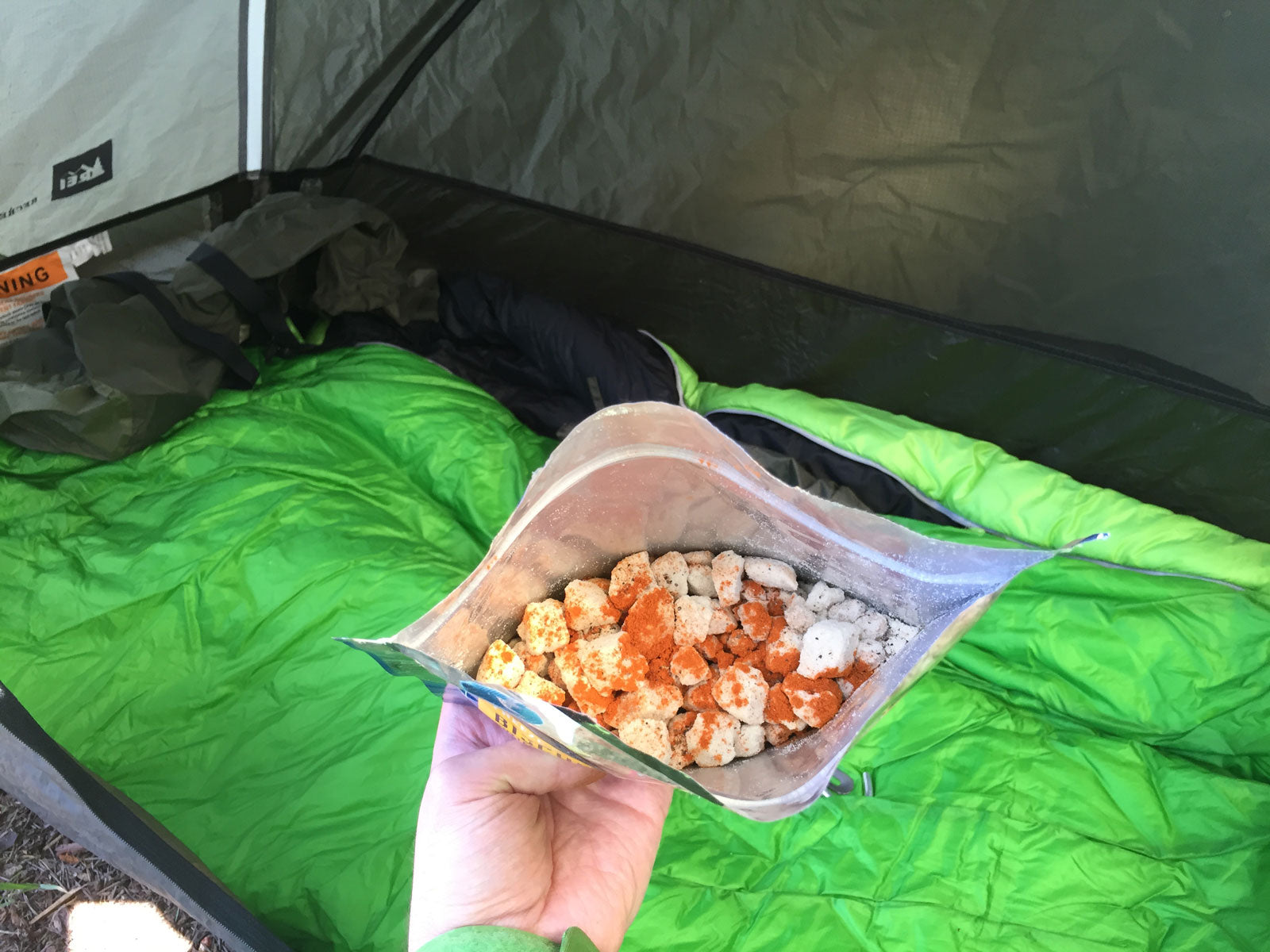 Our Dehydrated Sriracha Powder makes every backpacking meal taste better!