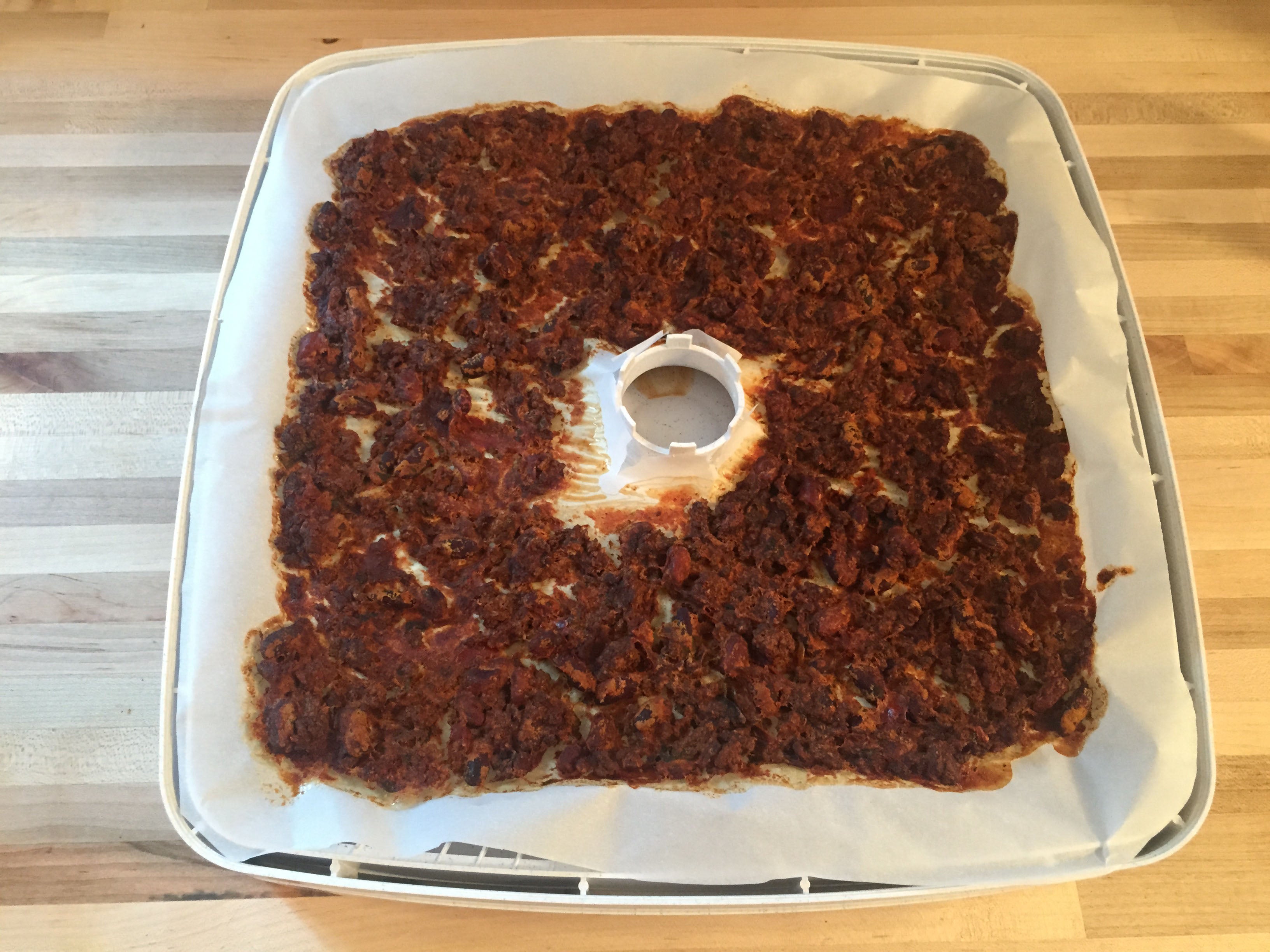 After dehydrating your homemade backpacking meal should be dry and brittle