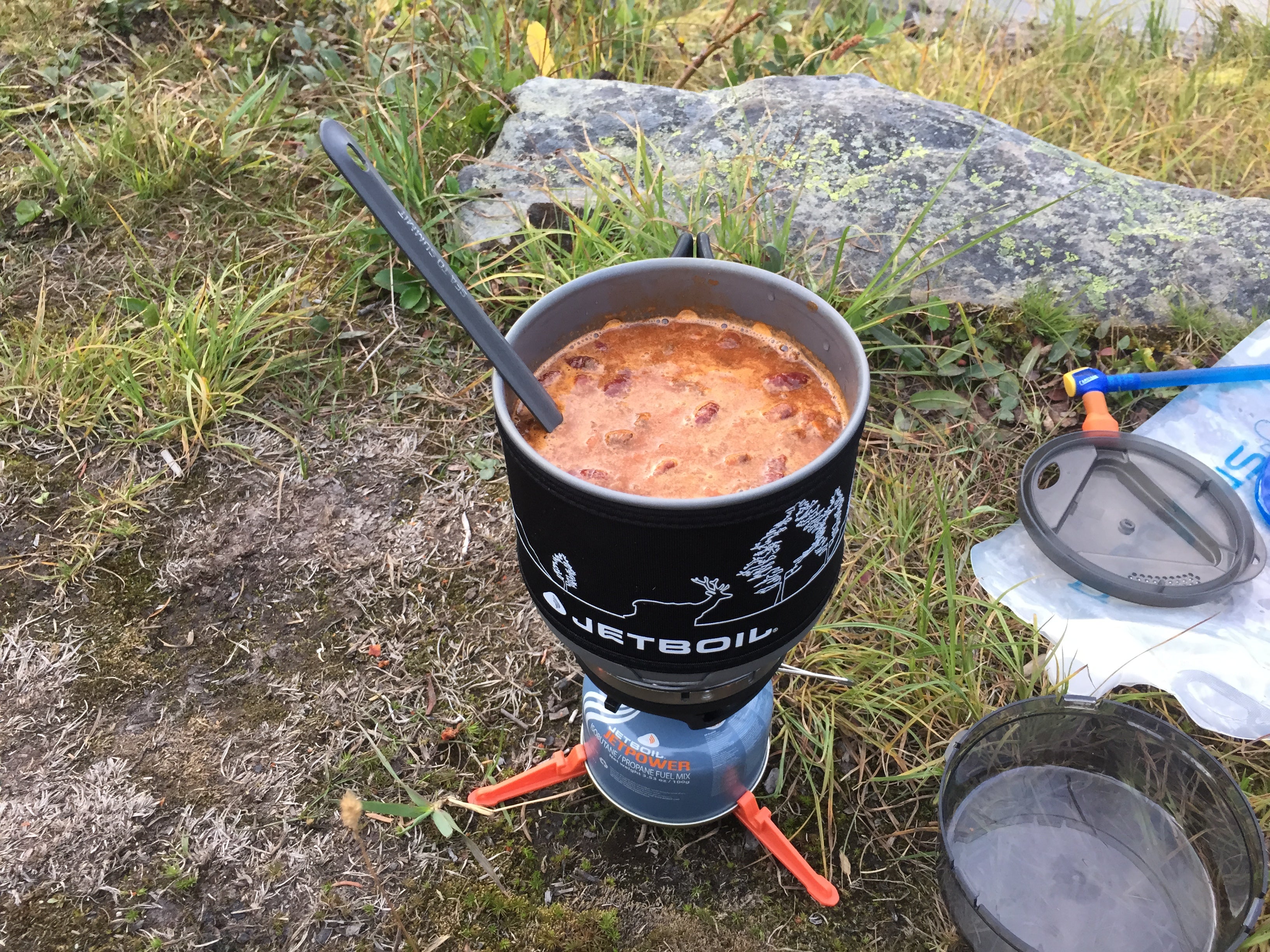 Rehydrating your homemade backpacking meal in camp is quick and easy