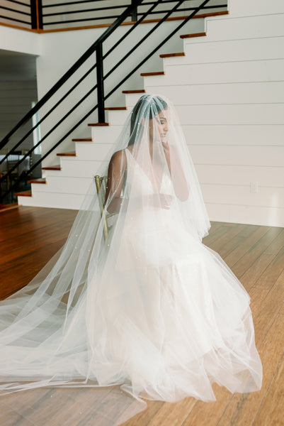 formal wedding portrait long veil
