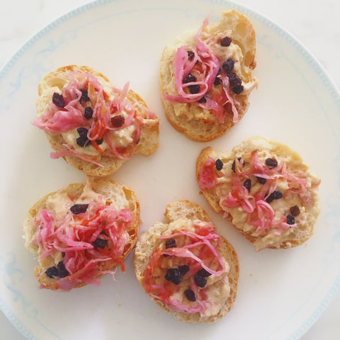 healthy hummus snack with saurkraut and currants by orli natural skincare and organic beauty australia