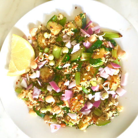 quinoa with pan fried zuchini and chinese vegetables