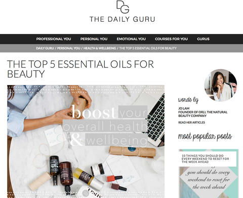 daily guru by orli top 5 essential oils for beauty, orli founder jo lam for the daily guru top 5 essential oils for beauty