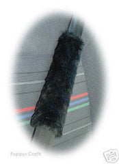 Black fuzzy faux fur seatbelt pads