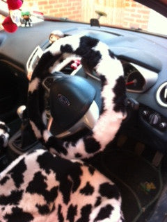 Cow print fluffy steering wheel cover